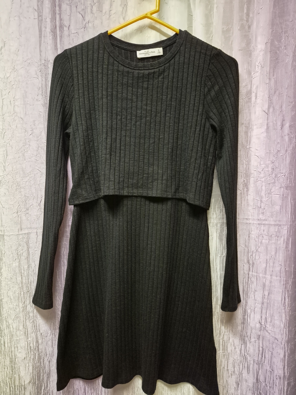 Abercrombie & Fitch Charcoal Ribbed Long-Sleeve Layered Dress